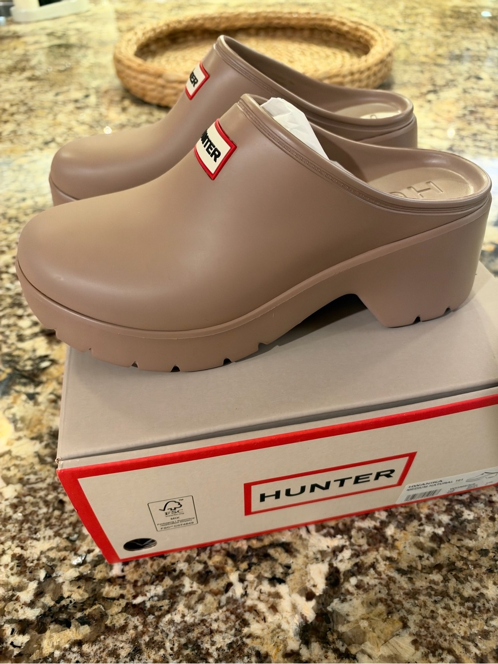 Hunter Women's Taupe Slip-On Platform Clog Mules